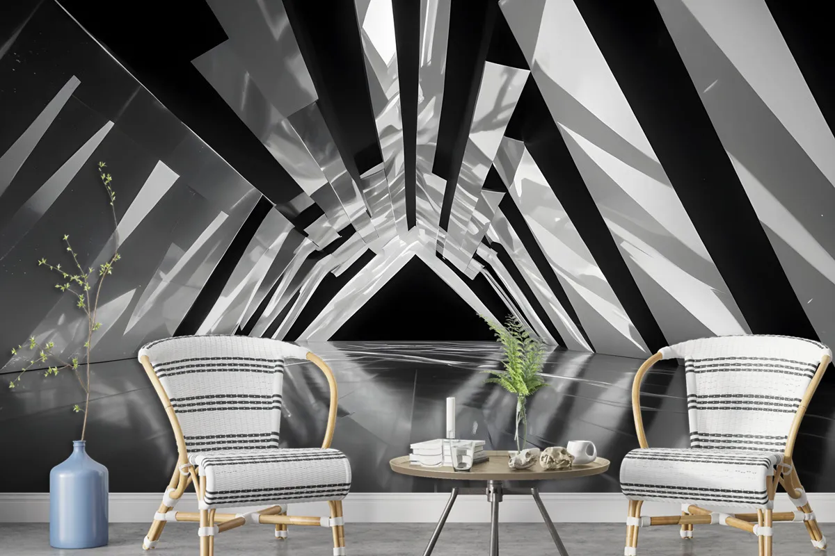 Black And White Architectural Iridescent Style Wallpaper Mural