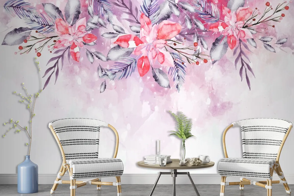 Blooming Watercolor Flowers For Wallpaper Concept Wallpaper Mural