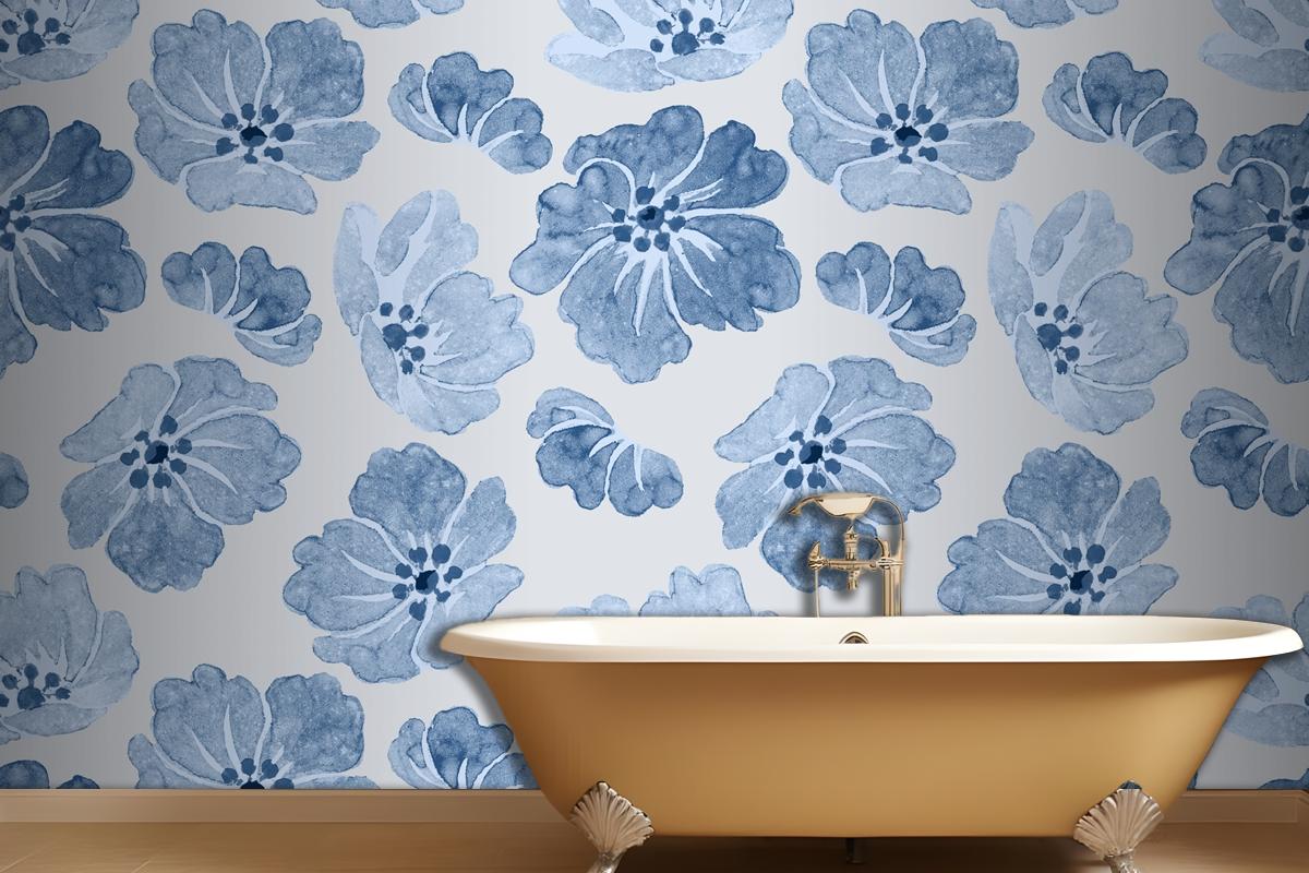 Blue Floral Pattern Vintage Wallpaper Mural