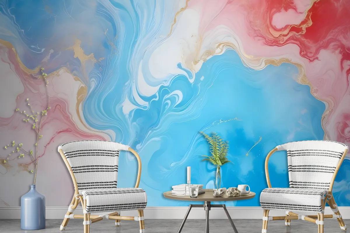 Blue Marble With Red Splash Wallpaper Mural