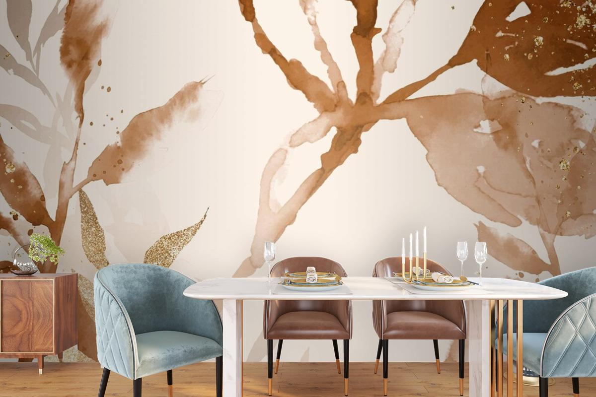 Brown Watercolor Leaf Background Aesthetic Autumn Season Wallpaper Mural