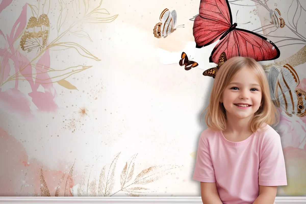 Butterfly Background Aesthetic Border With Flowers Wallpaper Mural