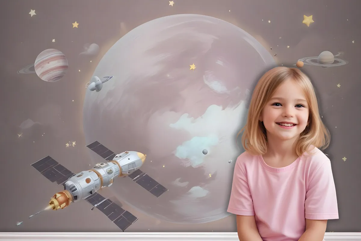 Cartoon Planets And Starry Space Wallpaper Mural