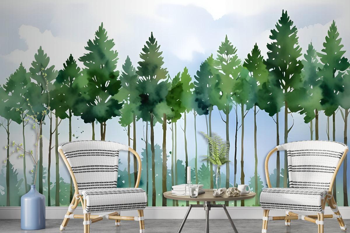 Cartoon Poplar Tree Wallpaper Mural