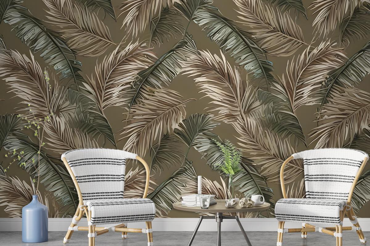 Charcoal Banana And Palm Leaves Wallpaper Mural