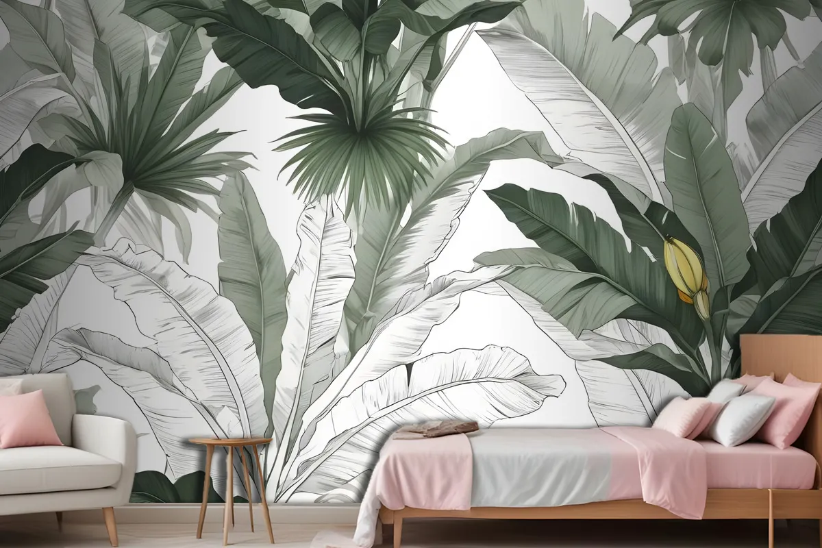 Charcoal Banana Leaf Wallpaper Wallpaper Mural