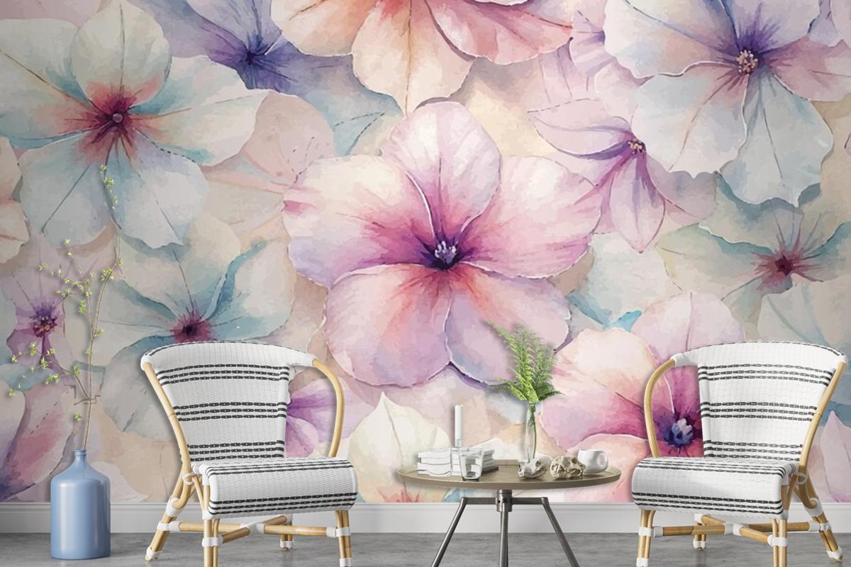 Charming Petunia Watercolor Background Wallpaper Mural