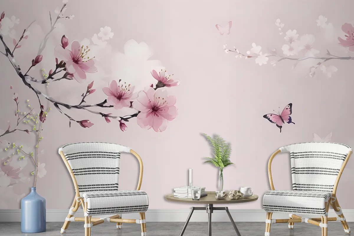 Cherry Blossom And Butterflies Wallpaper Mural