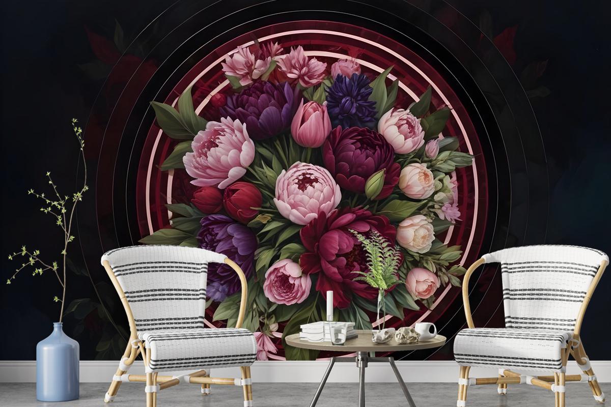 Circle Dark Floral Wallpaper Mural