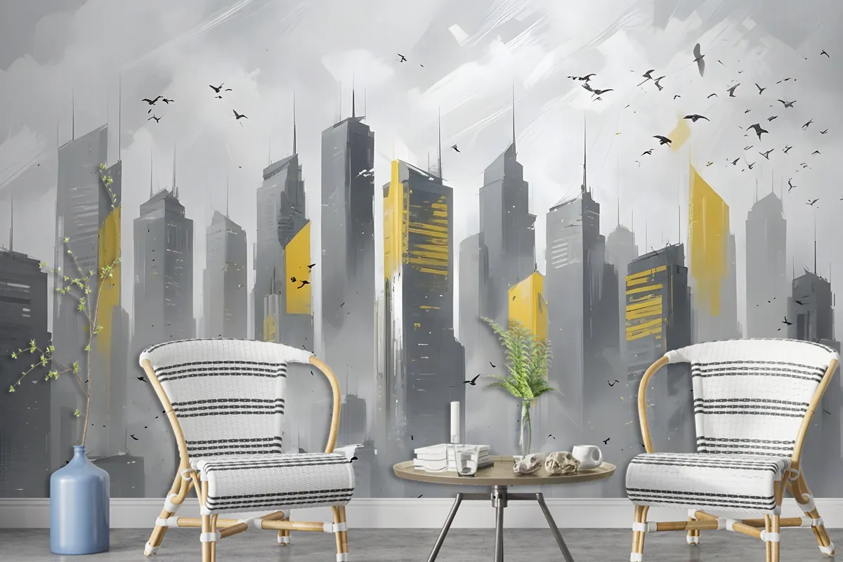 City Landscape Yellow City Light Wallpaper Mural