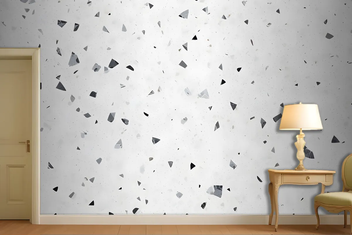Closeup View Of A White And Gray Speckled Surface Resembling A Terrazzo Material Wallpaper Mural