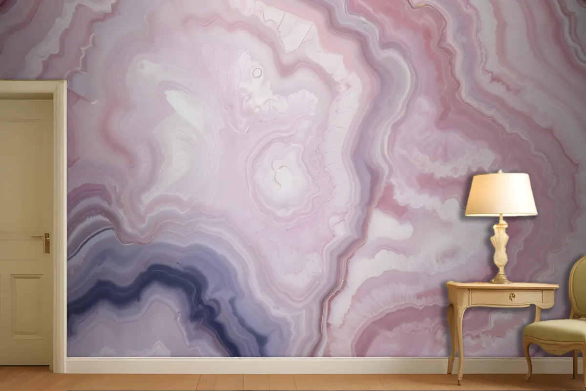 Closeup Of A Natural Agate Stone With Swirling Patterns Of Pink Wallpaper Mural