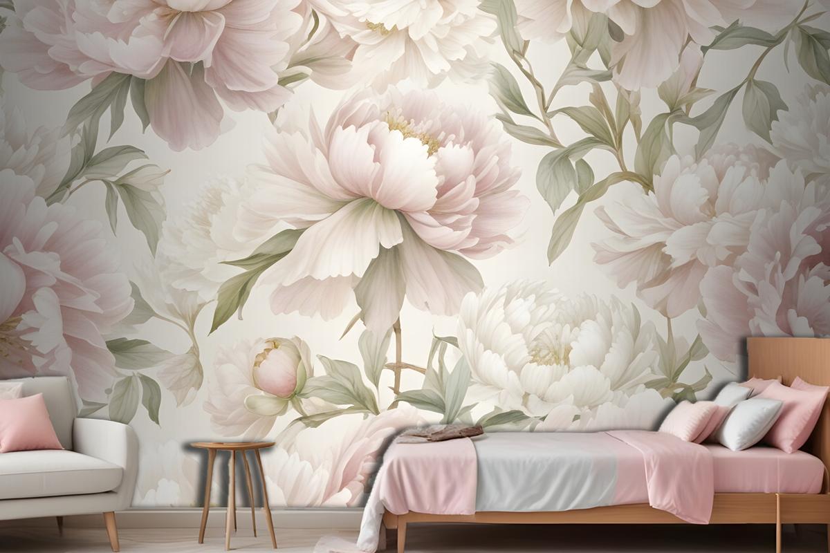 Closeup View Of A Floral Pattern Featuring Large Wallpaper Mural