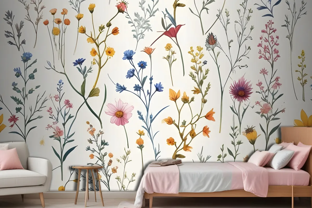 Colorful Blossoms Bedroom Wallpaper Mural