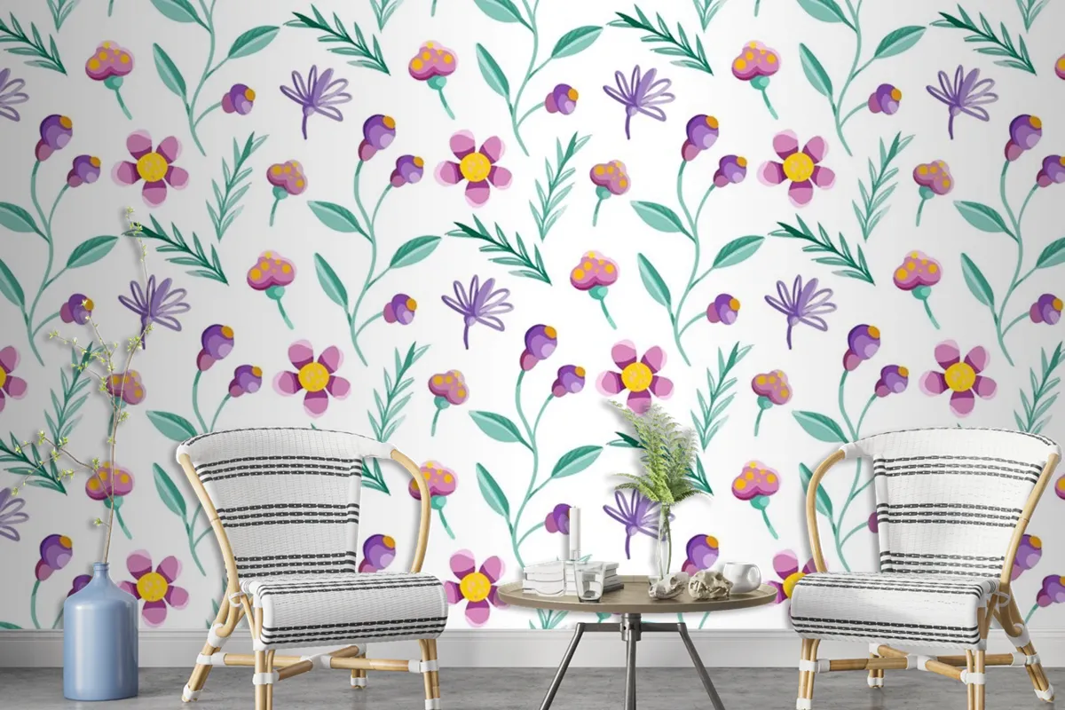 Colorful Floral Pattern Wallpaper Mural