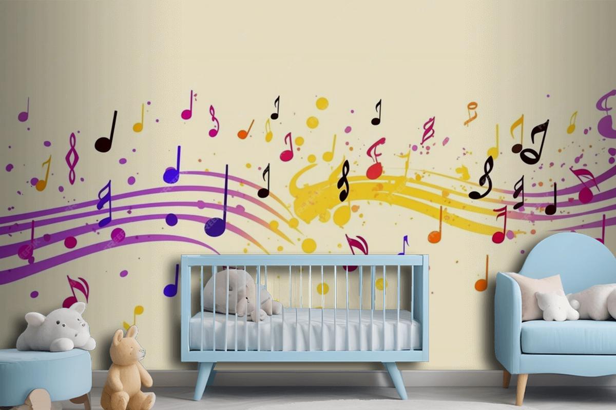 Colorful Musical Notes Yellow Background Wallpaper Mural