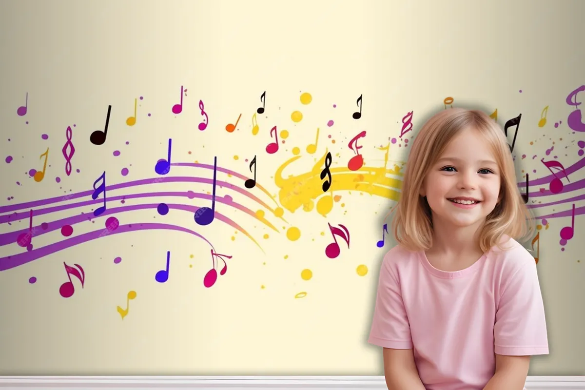 Colorful Musical Notes Yellow Background Wallpaper Mural