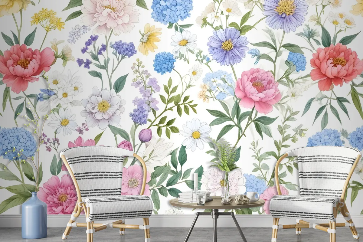 Colorful Spring Pink Wildflowers Wallpaper Mural