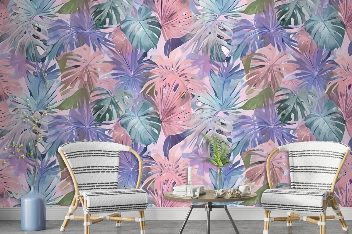 Colorful Tropical Leaf Wallpaper Mural