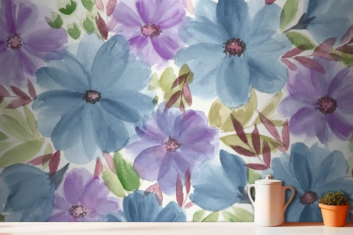 Colorful Watercolor Floral Wallpaper Mural