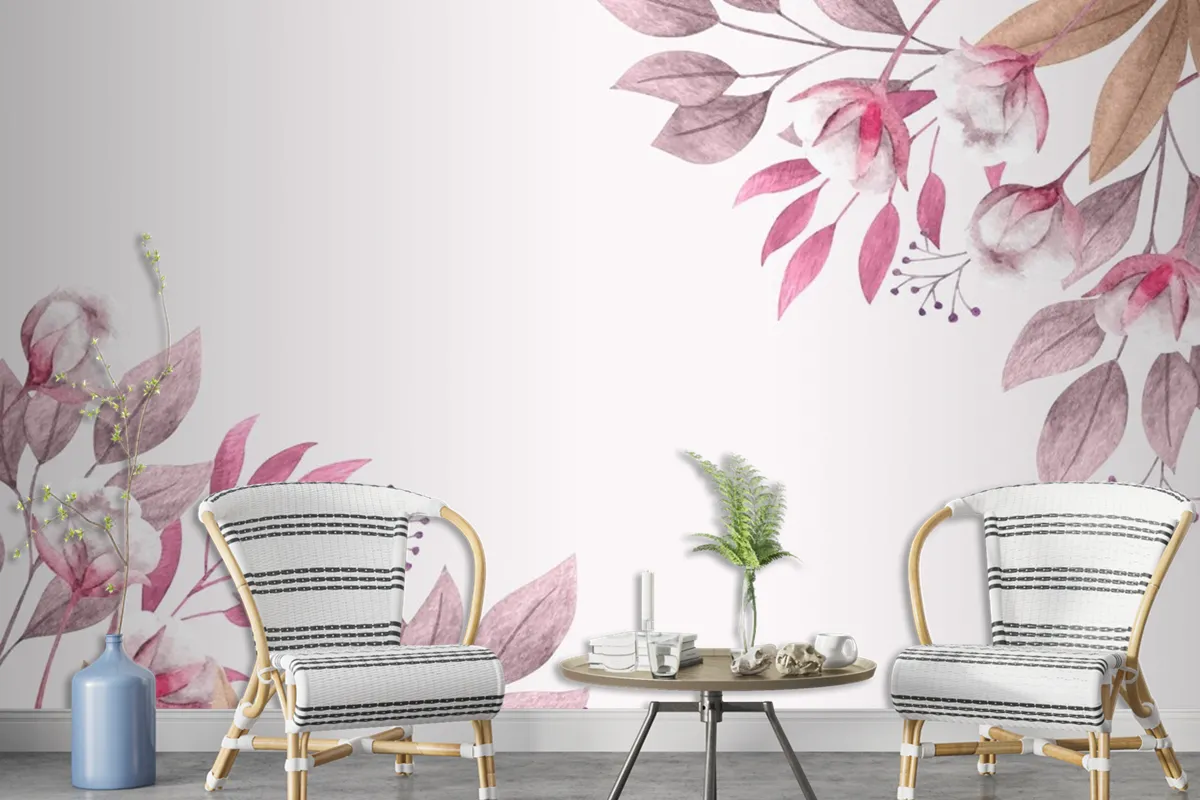 Copy Space Spring Background With Flowers And Leaves Wallpaper Mural