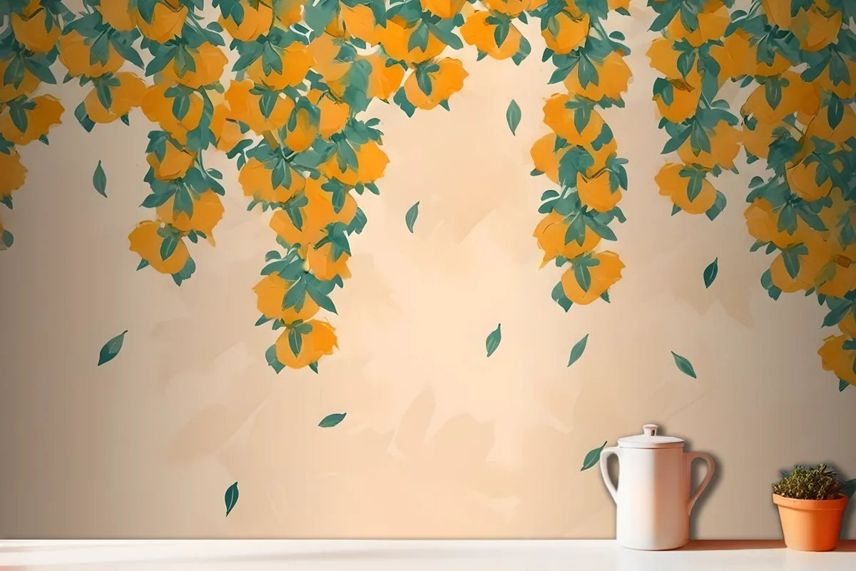 Cream & Orange Fruit Painterly Wallpaper Mural