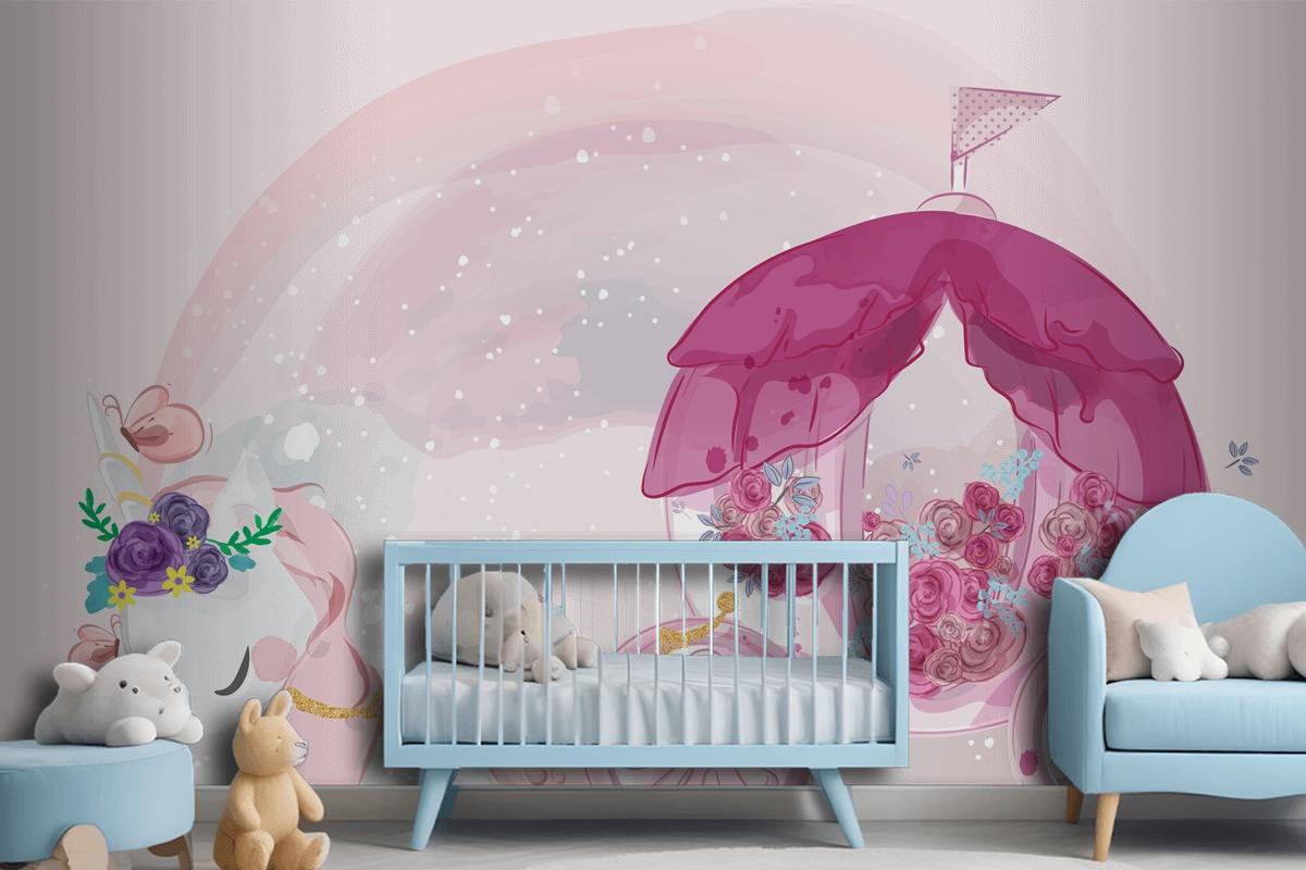 Cute Baby Unicorn Hand Drawn In Sweet Watercolor Style Wallpaper Mural