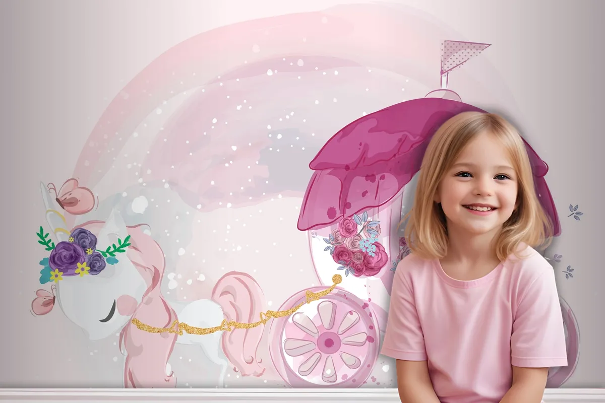 Cute Baby Unicorn Hand Drawn In Sweet Watercolor Style Wallpaper Mural