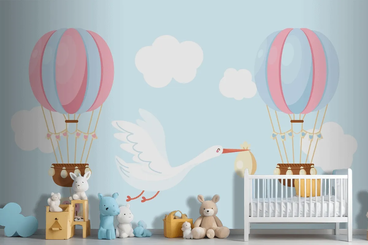 Cute Flat Design Gender Reveal Wallpaper Mural