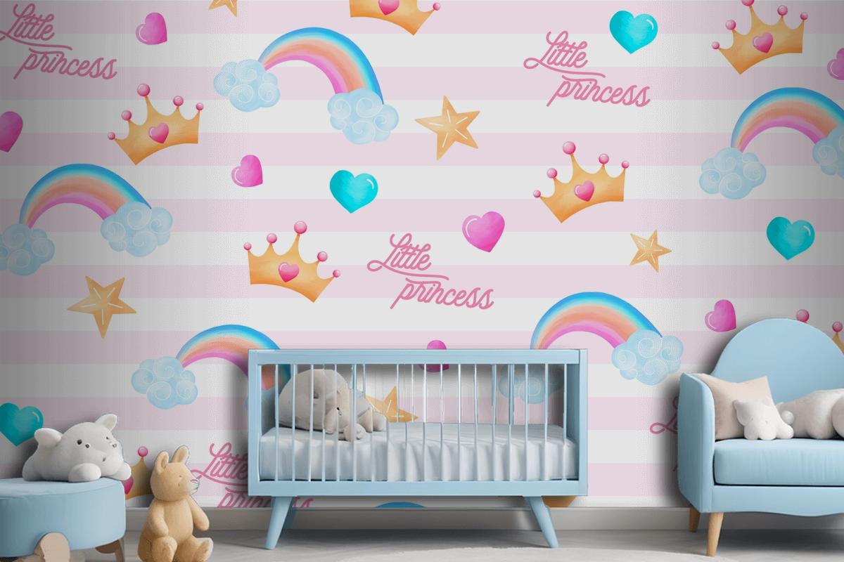 Cute Pattern With Lovely Elements For A Little Princess Wallpaper Mural