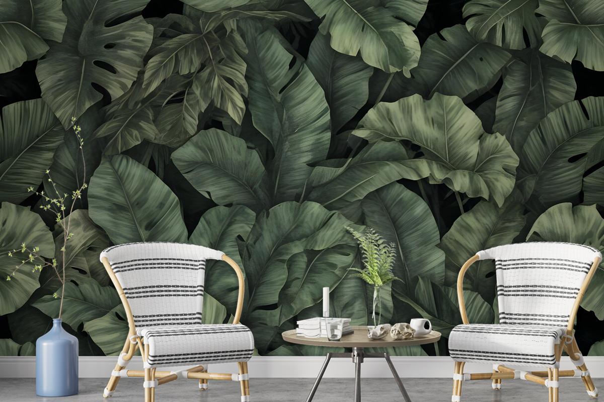 Dark Banana Leaf Wallpaper Mural