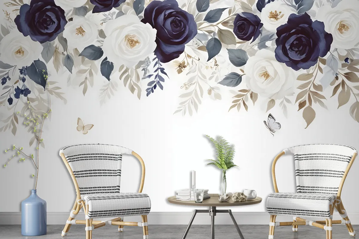 Dark Floral Art Wallpaper Mural