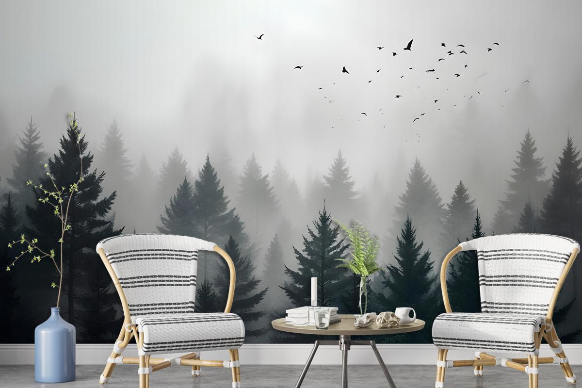 Dark Forest Misty Landscape Wallpaper Mural