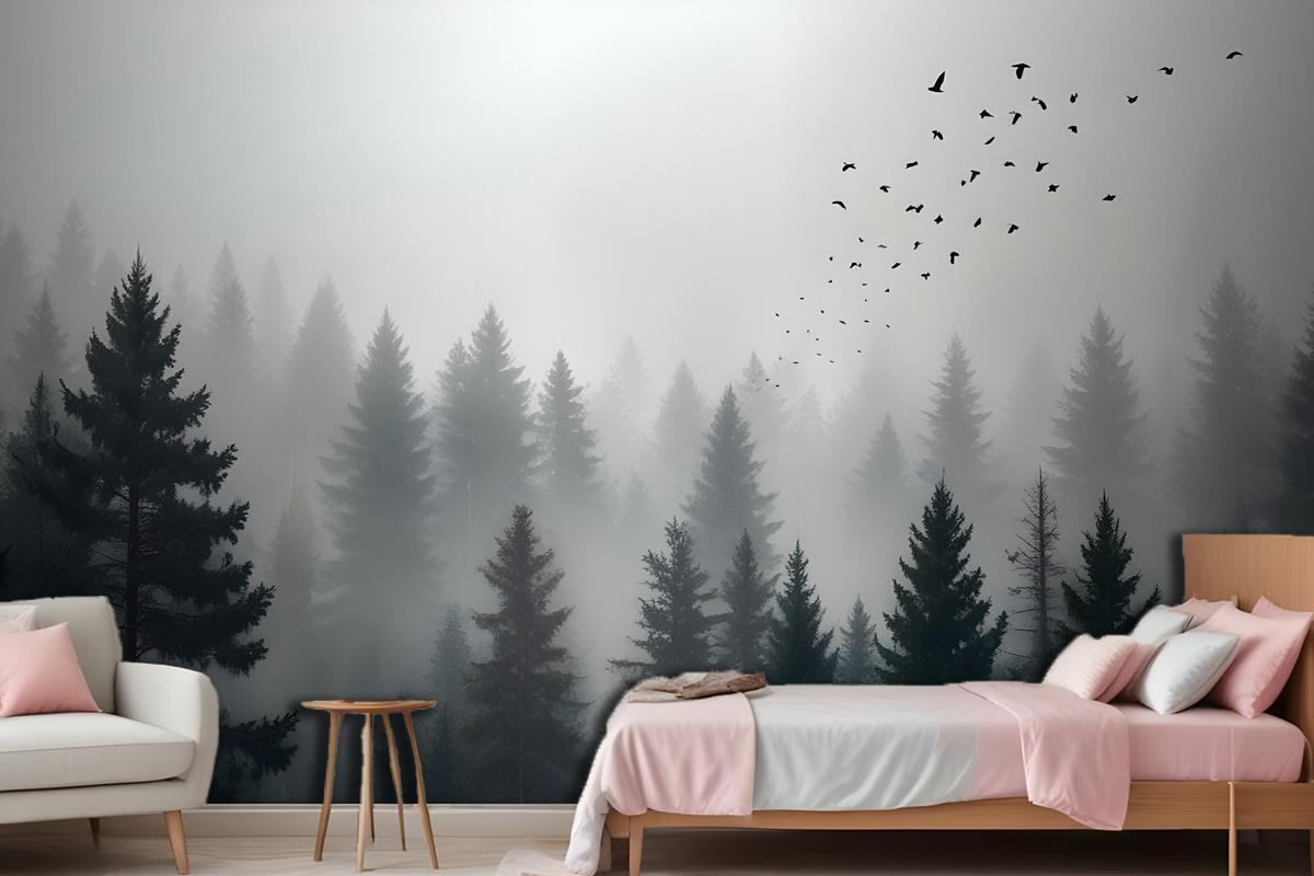 Dark Forest Misty Landscape Wallpaper Mural