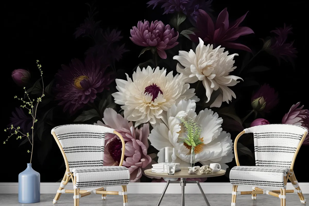 Dark Garden Florals Wallpaper Mural