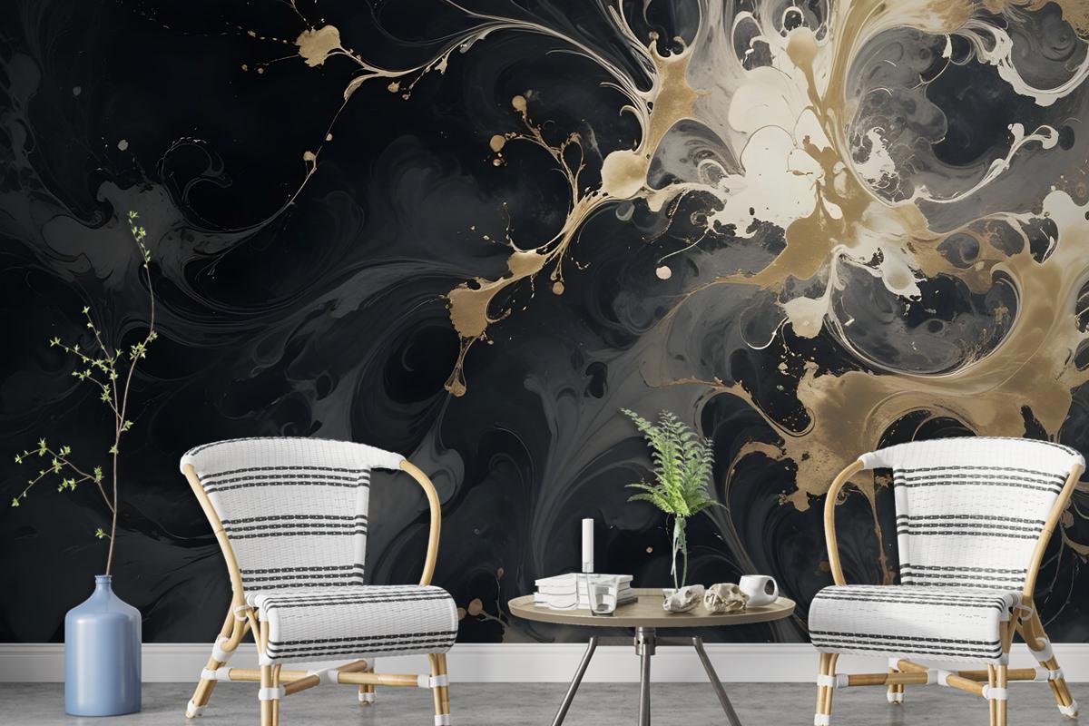 Dark Marble With Gold Faux Wallpaper Mural