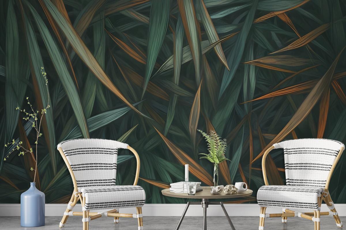 Dark Tropical Exotic Palm Leaf Wallpaper Mural