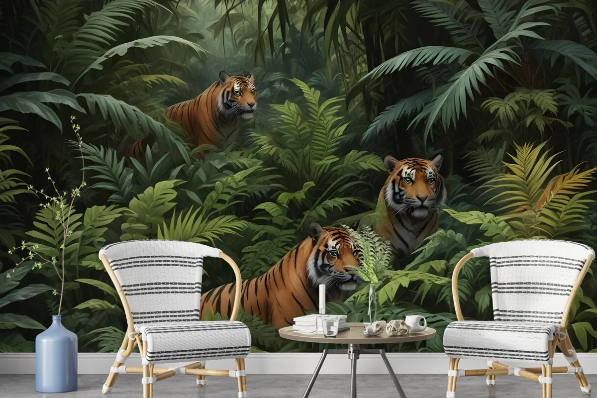 Dark Tropical Trees With Leopards Wallpaper Mural