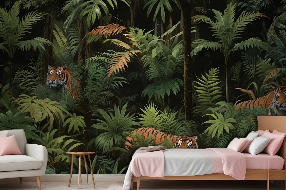 Dark Tropical Trees With Leopards Wallpaper Mural