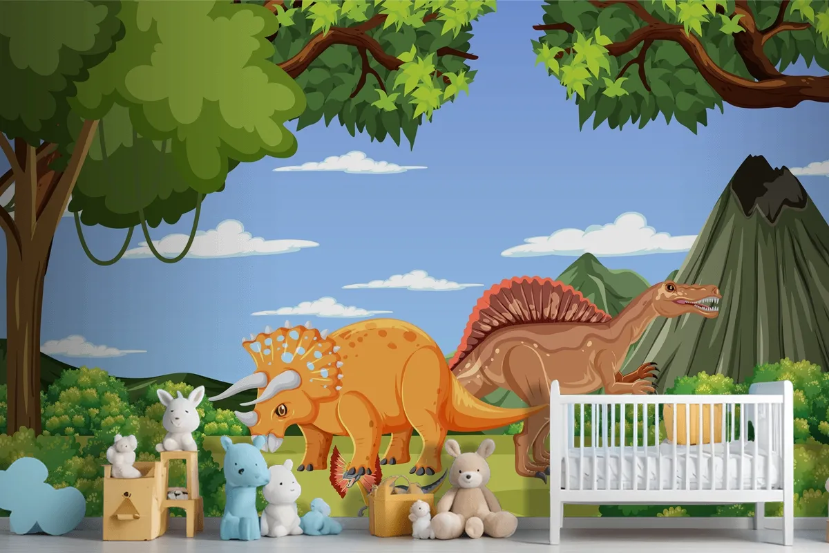 Dinosaur In Prehistoric Forest Scene Wallpaper Mural