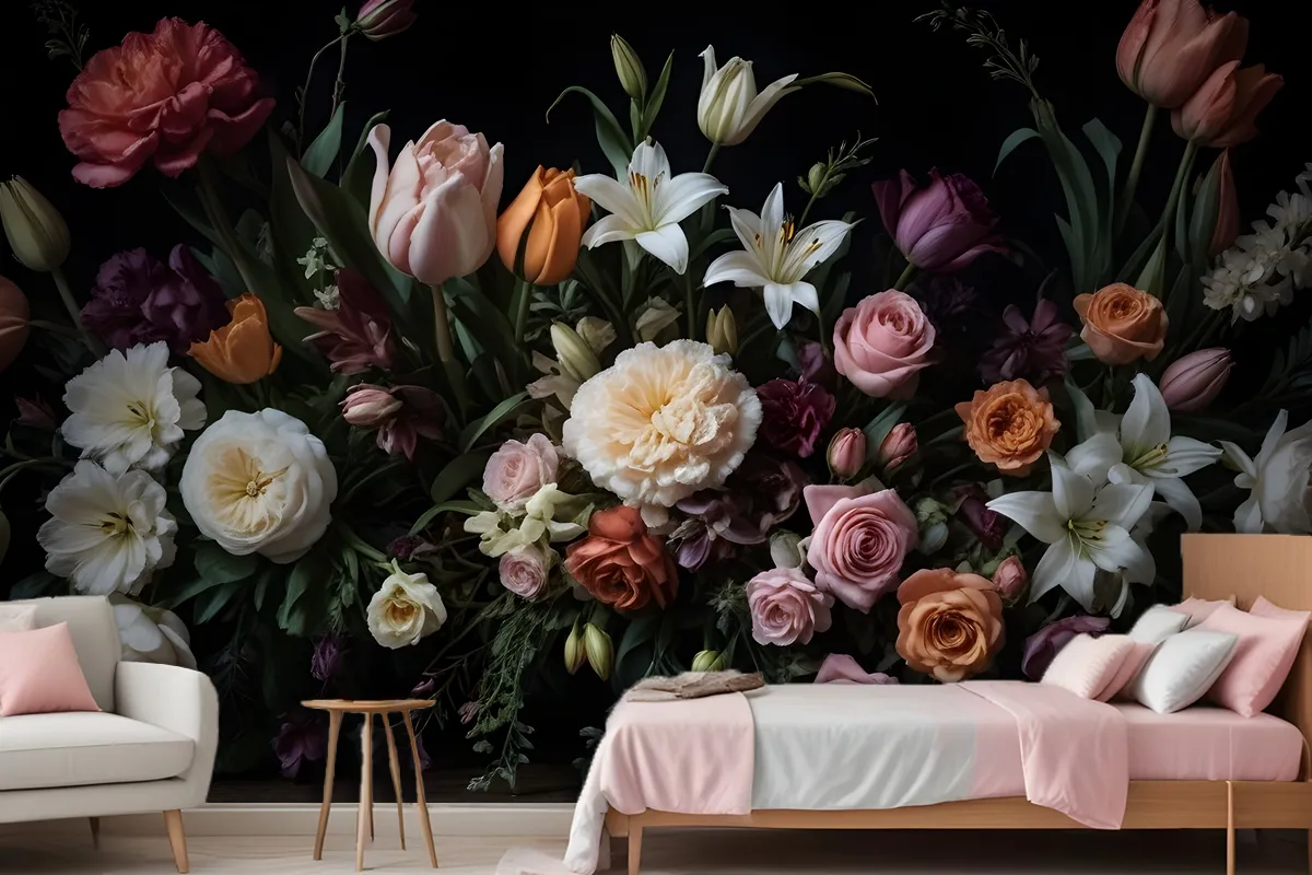 Dutch Dark Flowers Wallpaper Mural