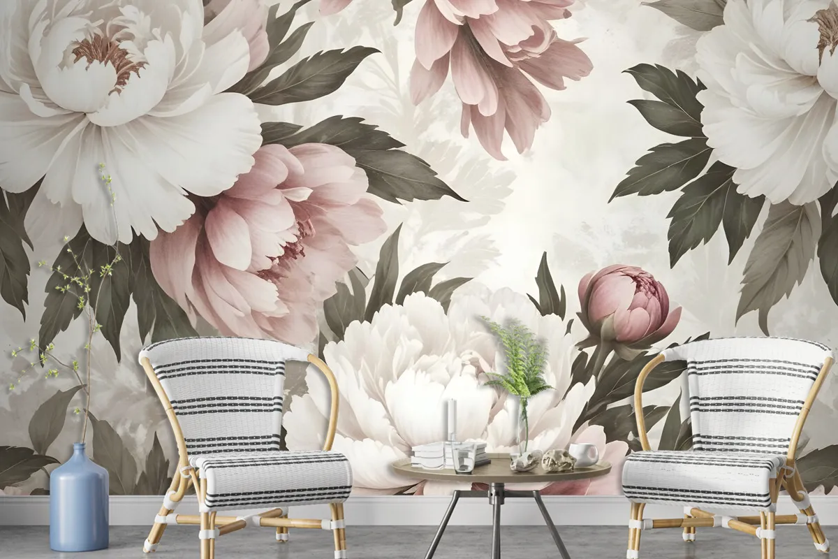 Dutch Pink Peony Floral Wallpaper Mural