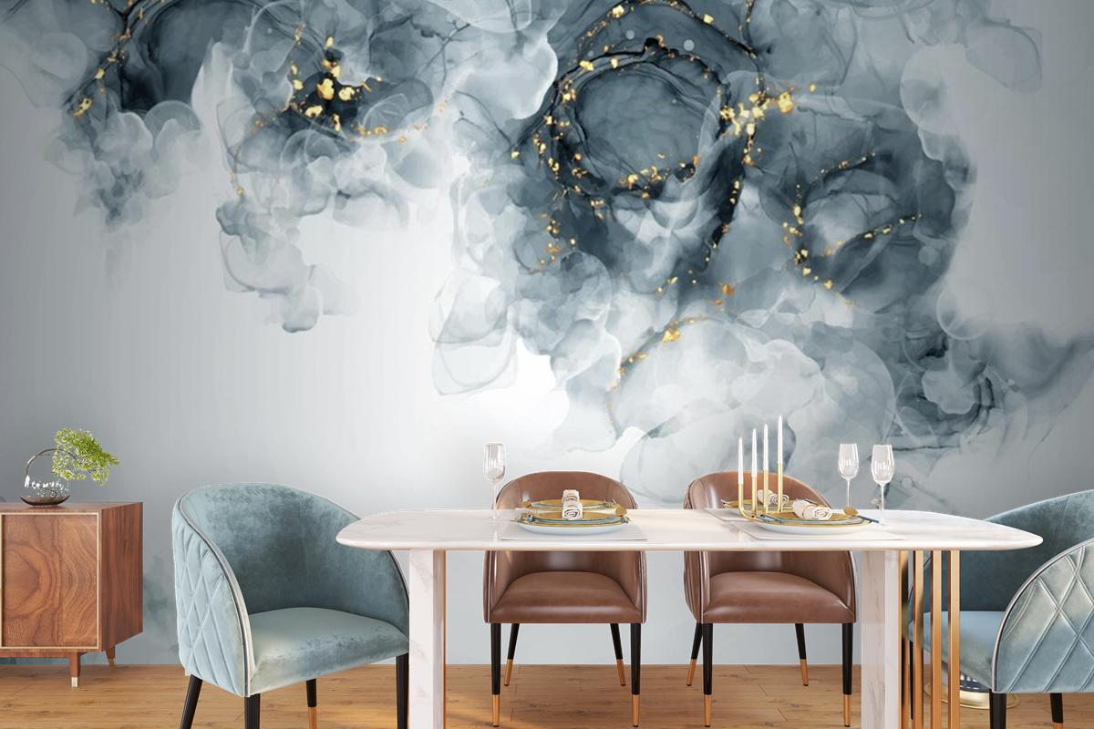 Elegant Hand Painted Alcohol Ink Background With Gold Elements Wallpaper Mural