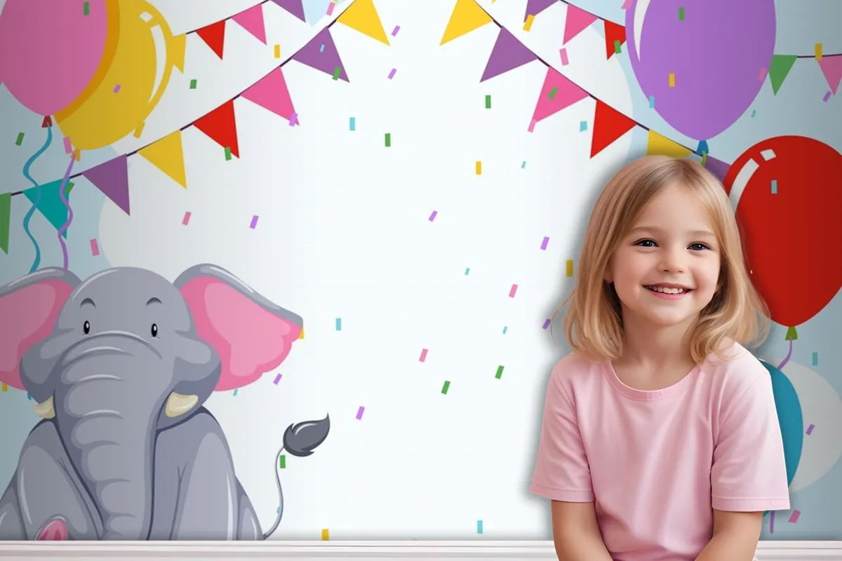 Elepehant On Birthday Template Wallpaper Mural