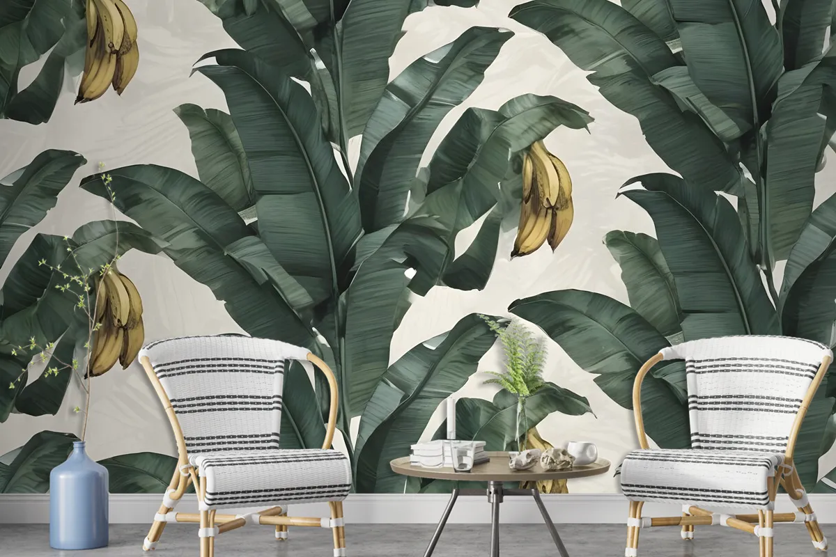 Exotic Banana Leaf Pattern Wallpaper Mural