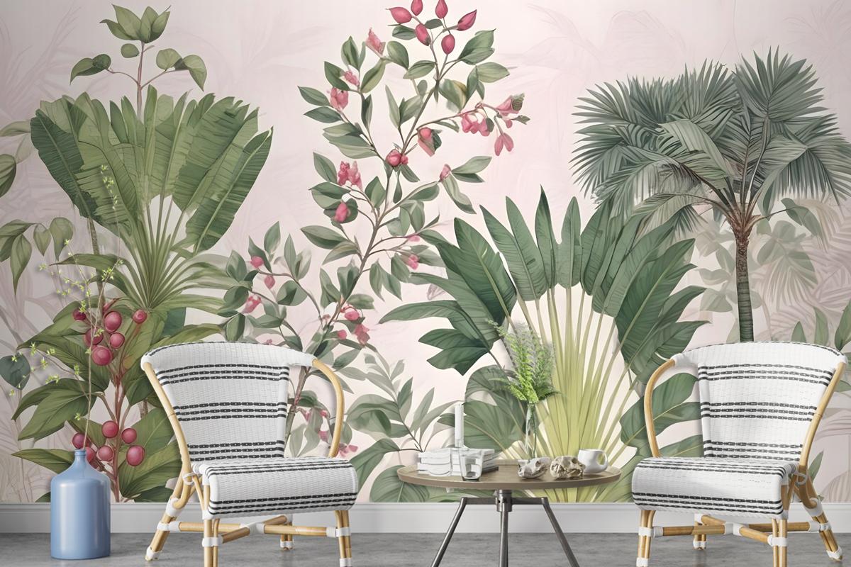 Exotic Leafs With Berries Wallpaper Mural