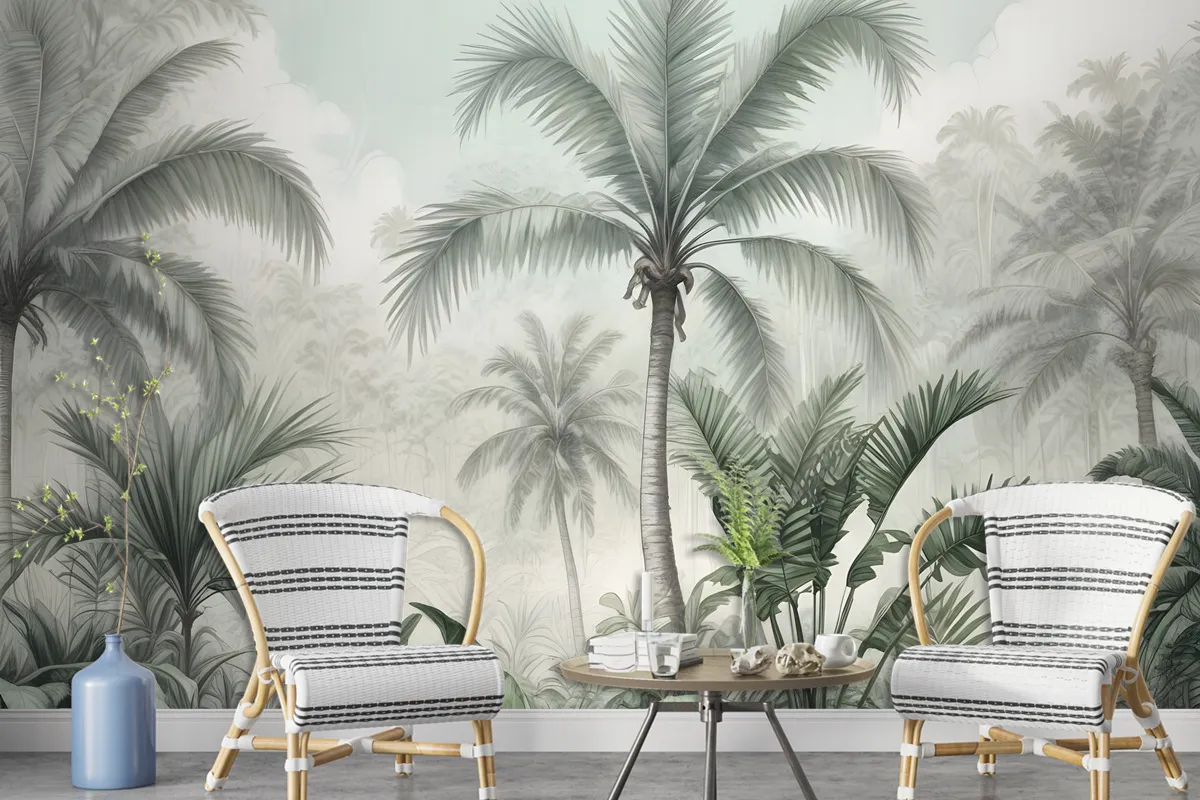 Exotic Palm Tree Landscape Wallpaper Mural