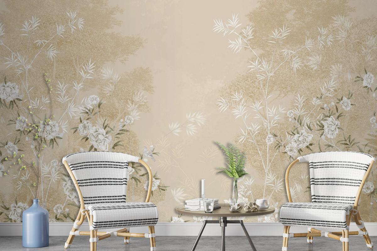 Chinoiserie With Cherry Blossom Flowers And Bird Wallpaper Mural