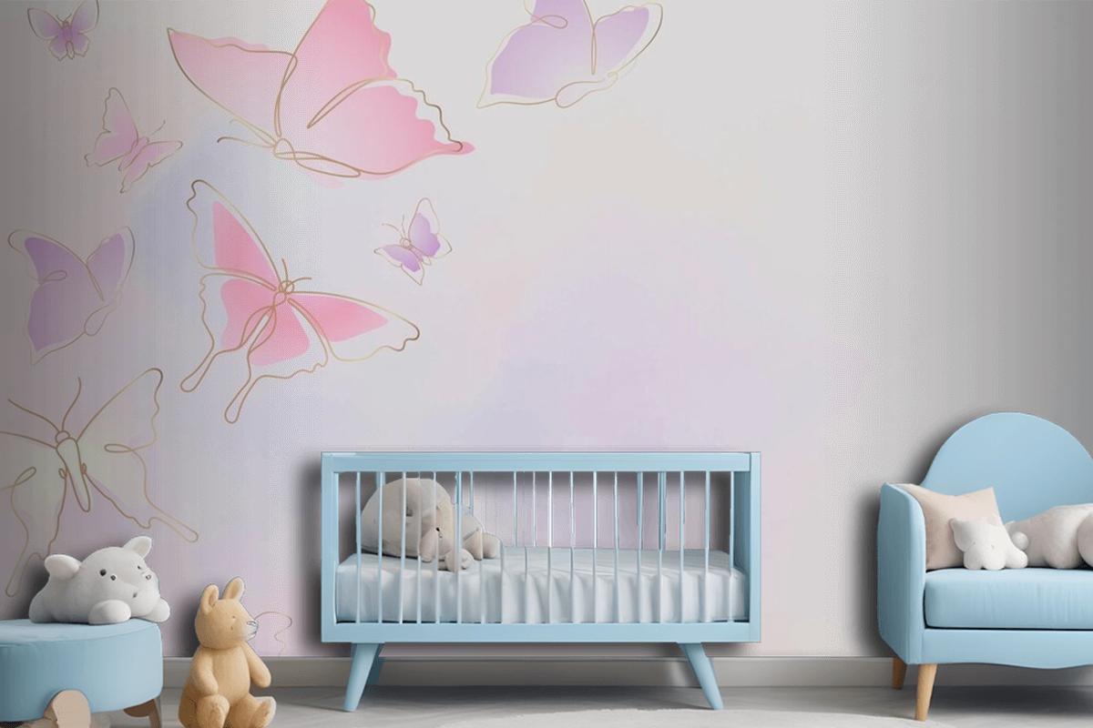 Feminine Butterfly Background Pink Border Wallpaper Mural