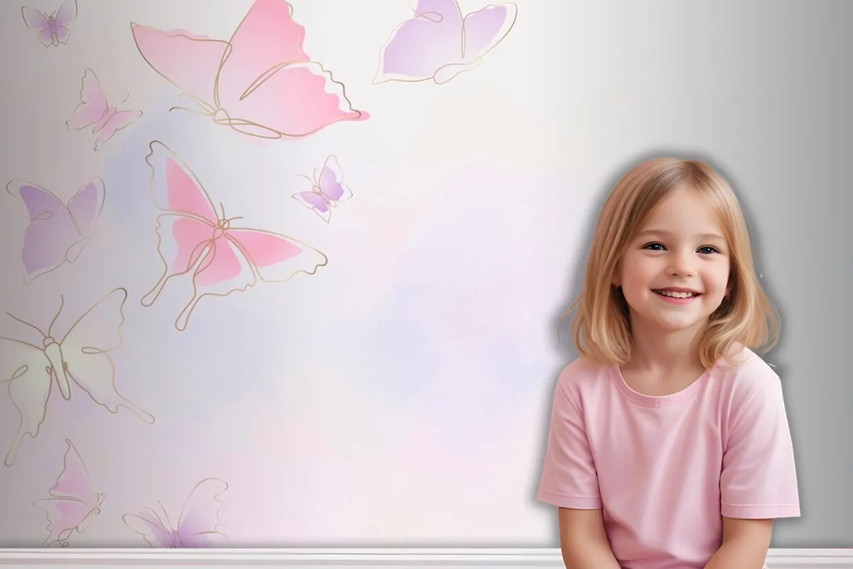 Feminine Butterfly Background Pink Border Wallpaper Mural